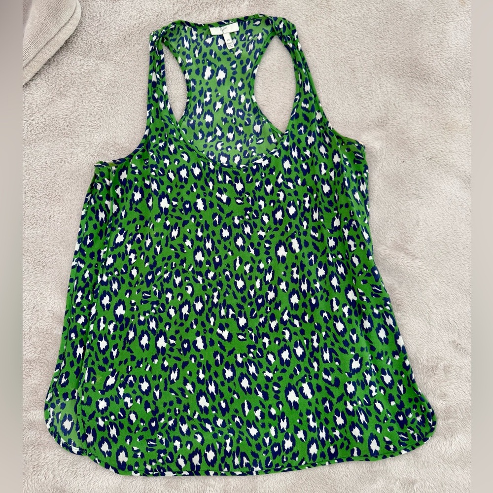 Joie Green/Navy/White Cheetah Print Racerback Sleeveless Tank Top Sz Xs